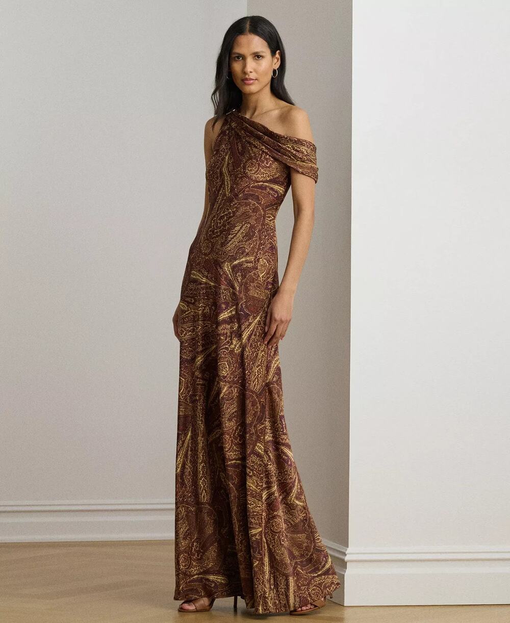 Lauren Ralph Lauren Women's Print Buckle-Trim Off-The-Shoulder Gown Size 8 4012